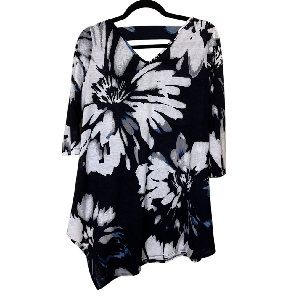 CLARA SUNWOO Women’s Art to Wear Bold Black White Floral Asymmetrical Tunic Sz S